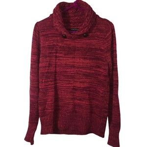 Jeanne Pierre Buttoned Turtleneck Sweater 100% Cotton Sz S Heather Burgundy Red